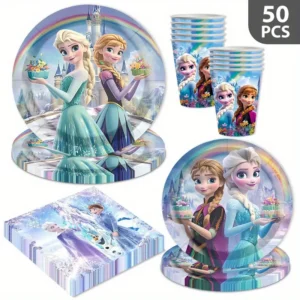 ❄️ 50-osaline "Frozen Printsesside" Lauakomplekt – maagiline peolaua elamus! ❄️
